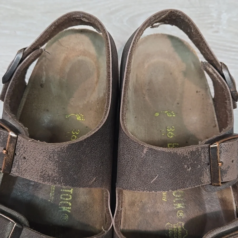 Birkenstock Women Milano Brown Suede Sandals Shoes Sz 36/5 Narrow